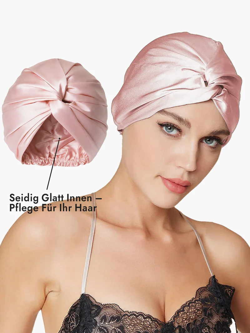 100% Maulbeerseide Schlaf-Turban mit Knotenfront