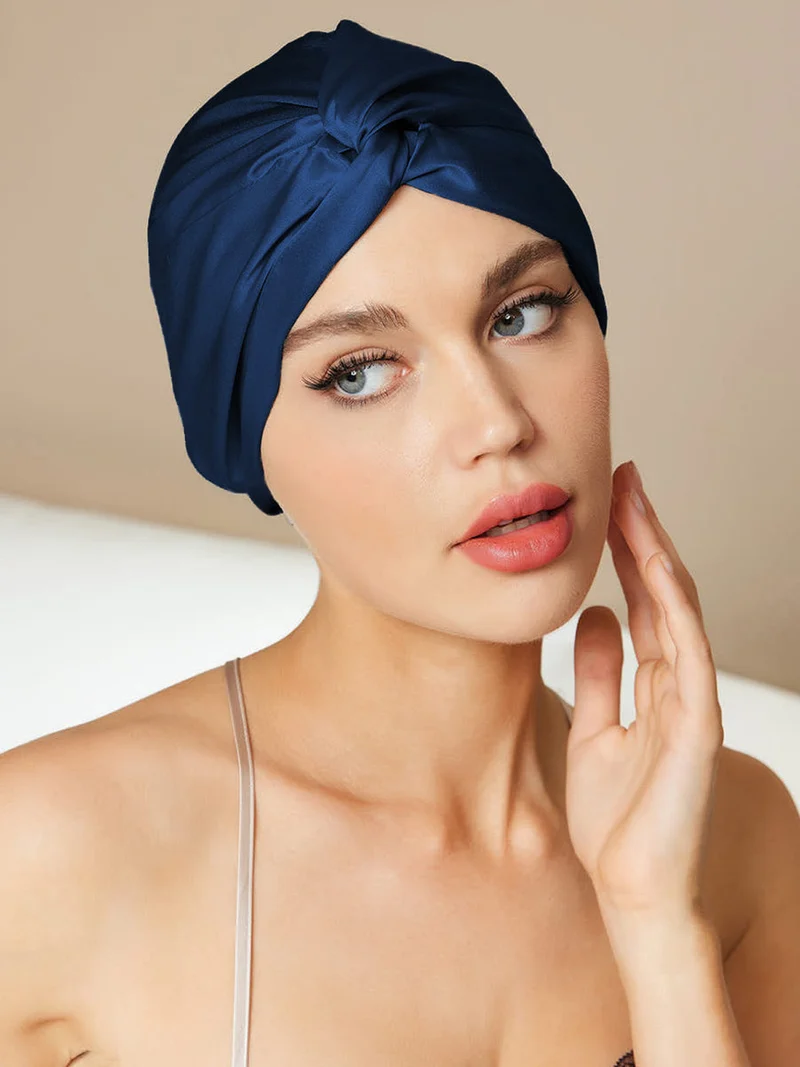 100% Maulbeerseide Schlaf-Turban mit Knotenfront
