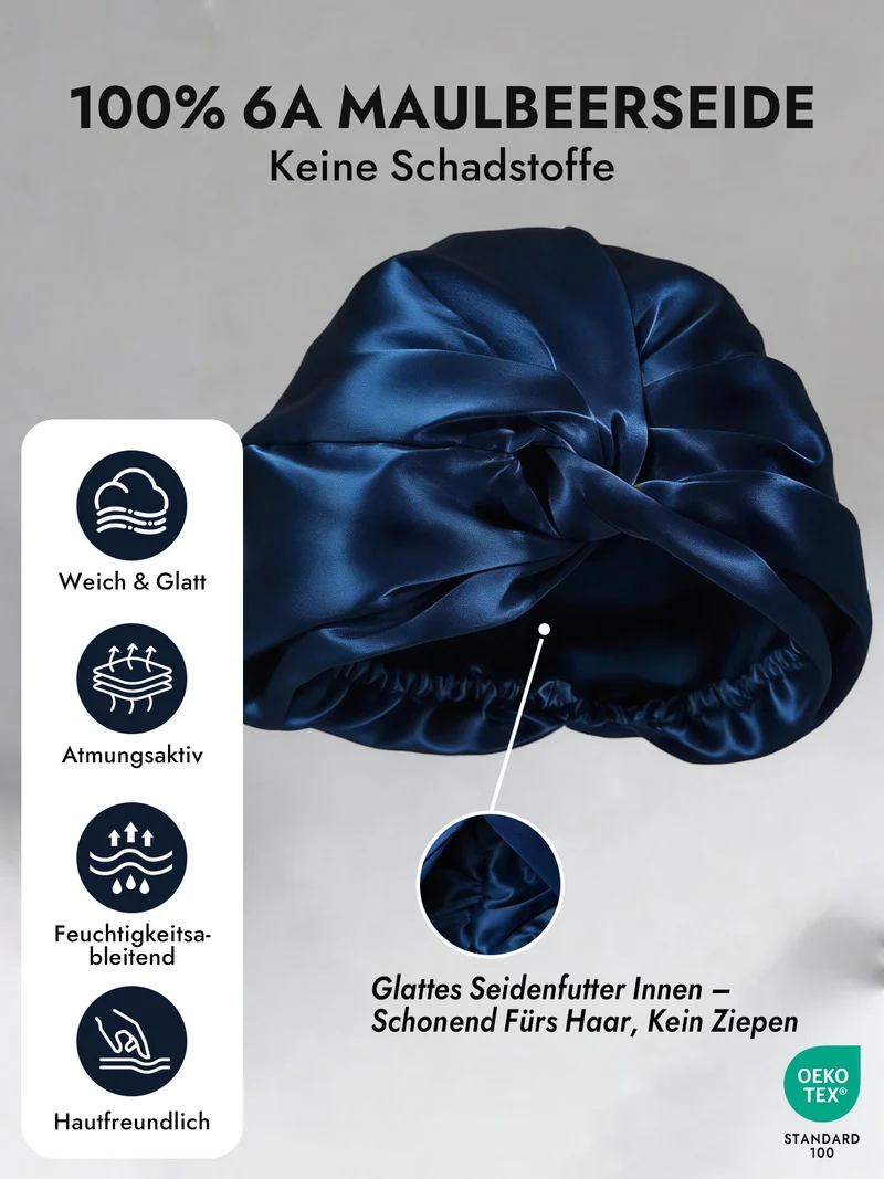100% Maulbeerseide Schlaf-Turban mit Knotenfront