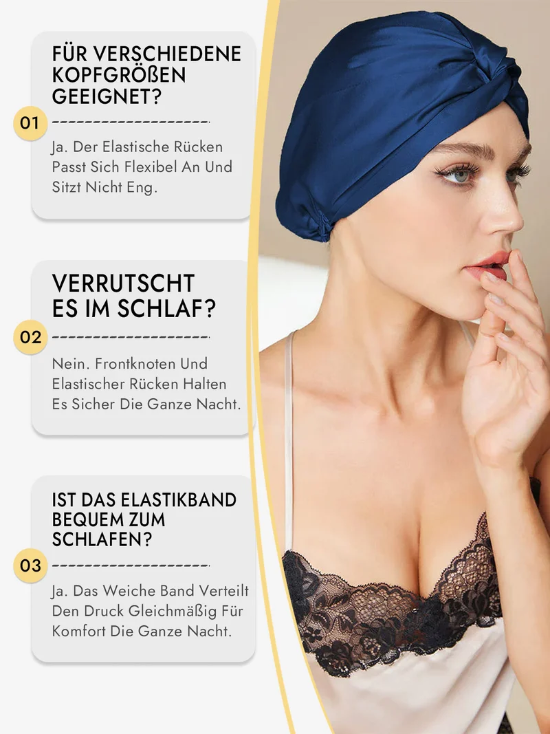 100% Maulbeerseide Schlaf-Turban mit Knotenfront