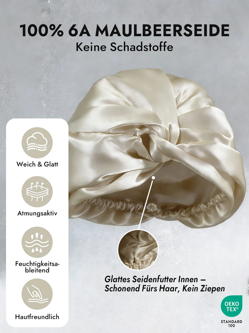 100% Maulbeerseide Schlaf-Turban mit Knotenfront