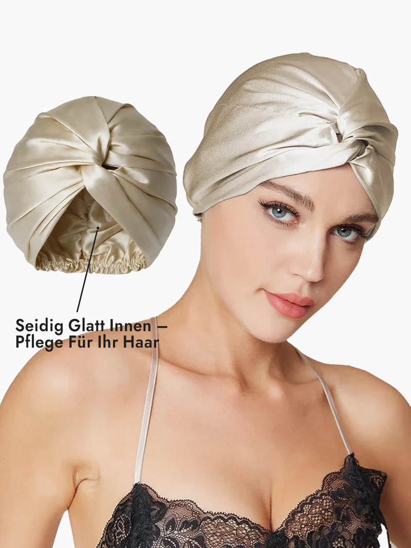 100% Maulbeerseide Schlaf-Turban mit Knotenfront
