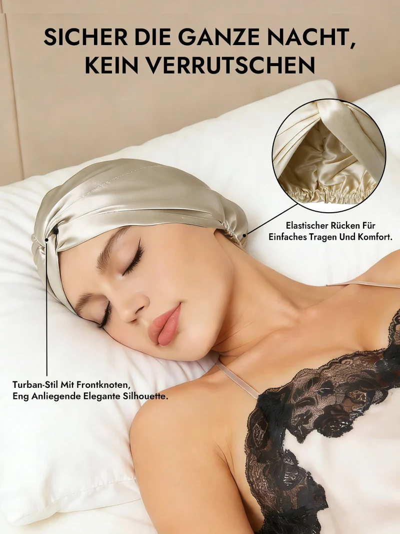 100% Maulbeerseide Schlaf-Turban mit Knotenfront