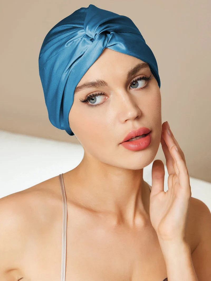 100% Maulbeerseide Schlaf-Turban mit Knotenfront