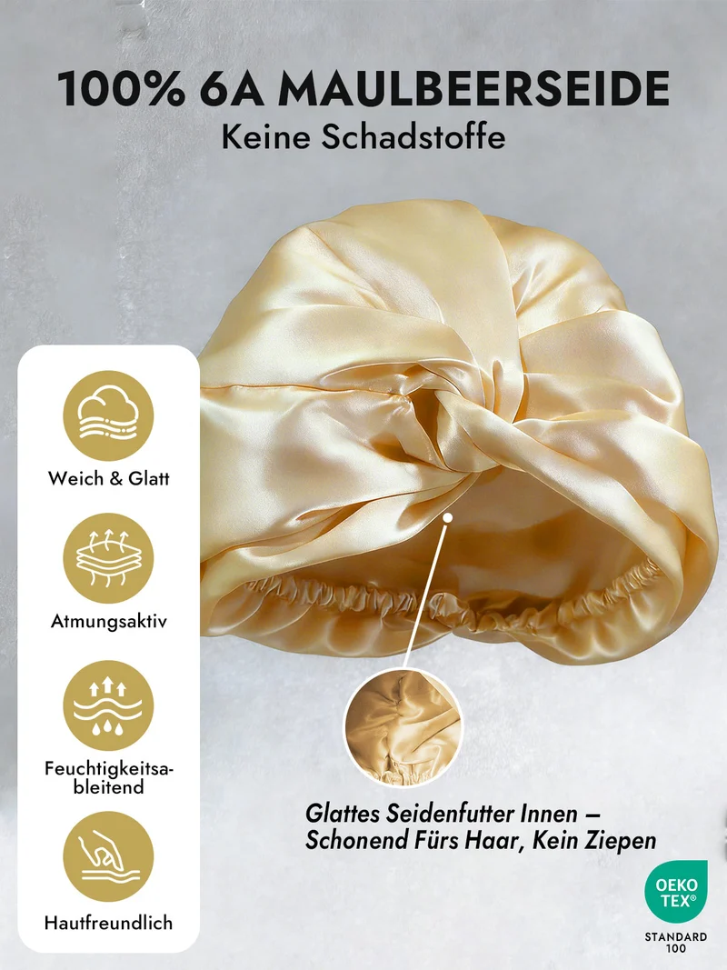 100% Maulbeerseide Schlaf-Turban mit Knotenfront