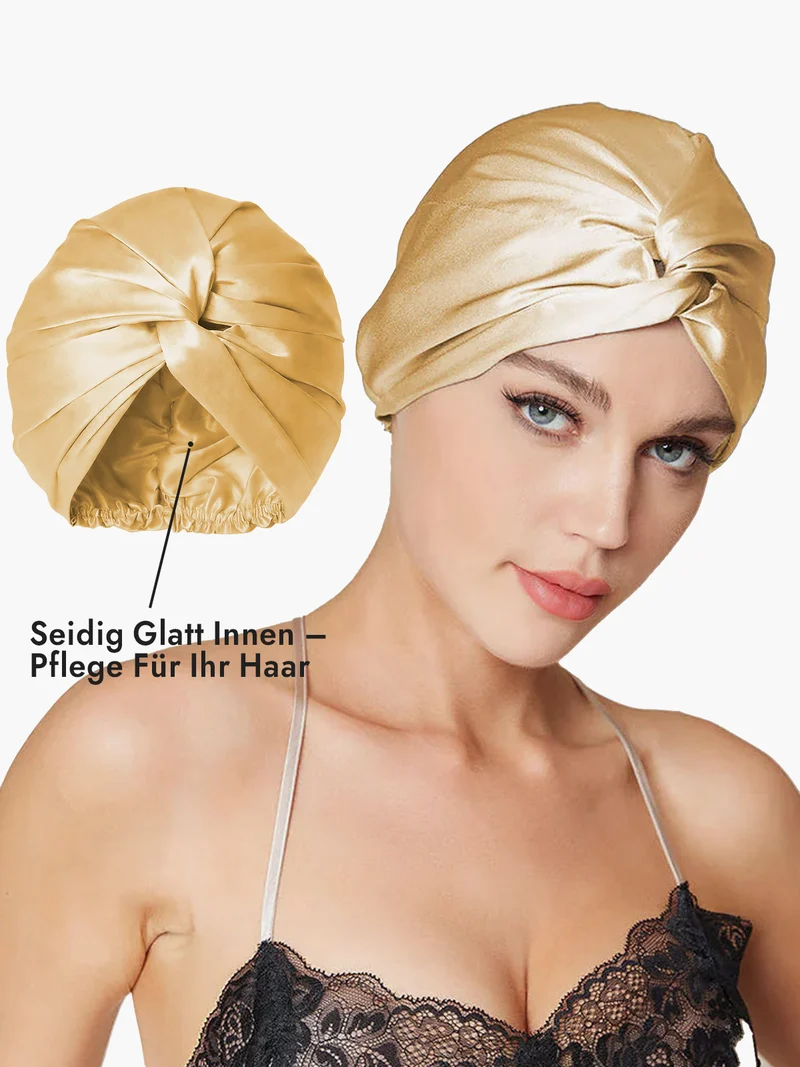 100% Maulbeerseide Schlaf-Turban mit Knotenfront