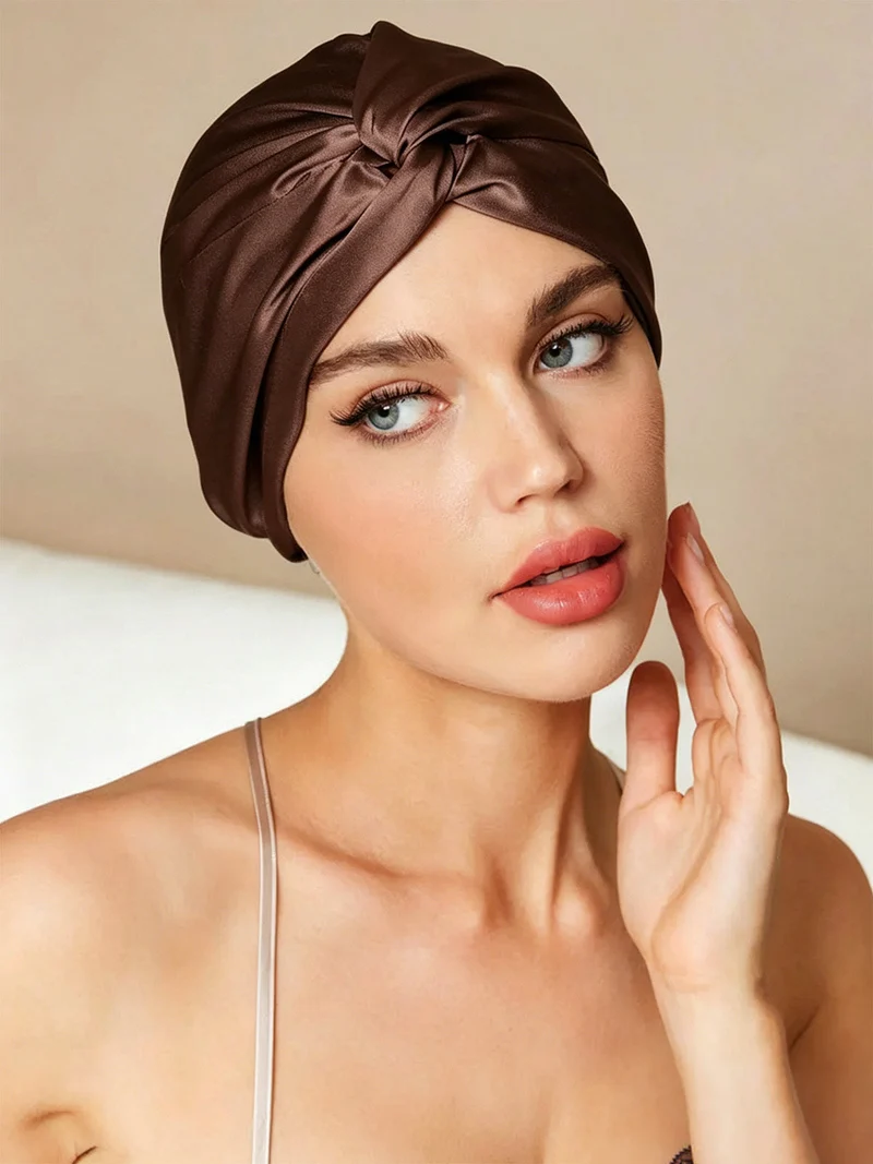 100% Maulbeerseide Schlaf-Turban mit Knotenfront