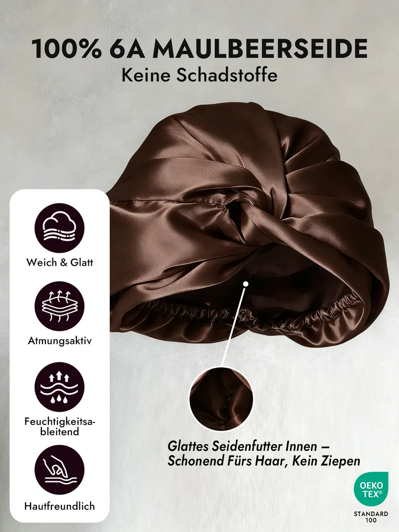 100% Maulbeerseide Schlaf-Turban mit Knotenfront