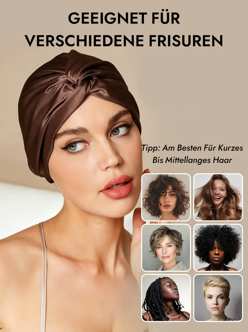 100% Maulbeerseide Schlaf-Turban mit Knotenfront