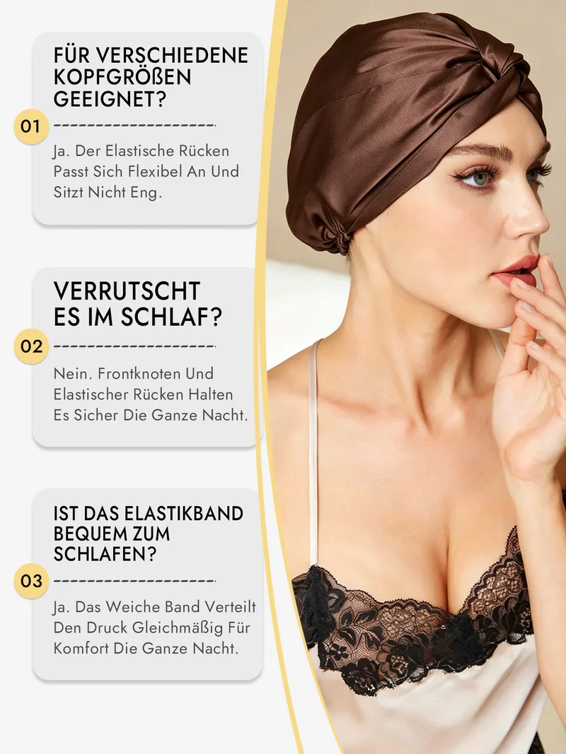 100% Maulbeerseide Schlaf-Turban mit Knotenfront