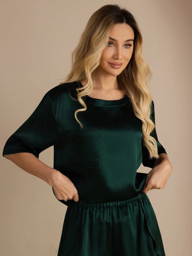 100% Maulbeerseide Damen-Kurzarm-Schlaf-T-Shirt mit Rundhalsausschnitt ohne Shorts