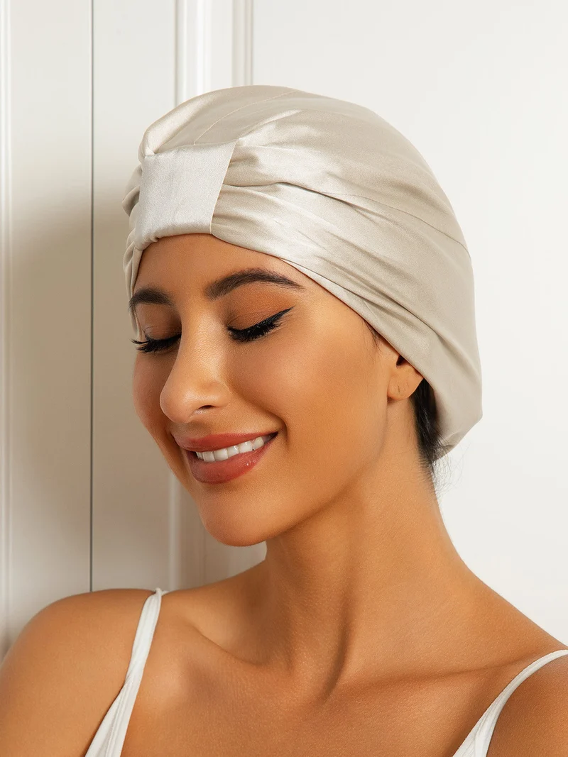 Reine Seide Doppelschicht Nacht Turban Seidenhaube