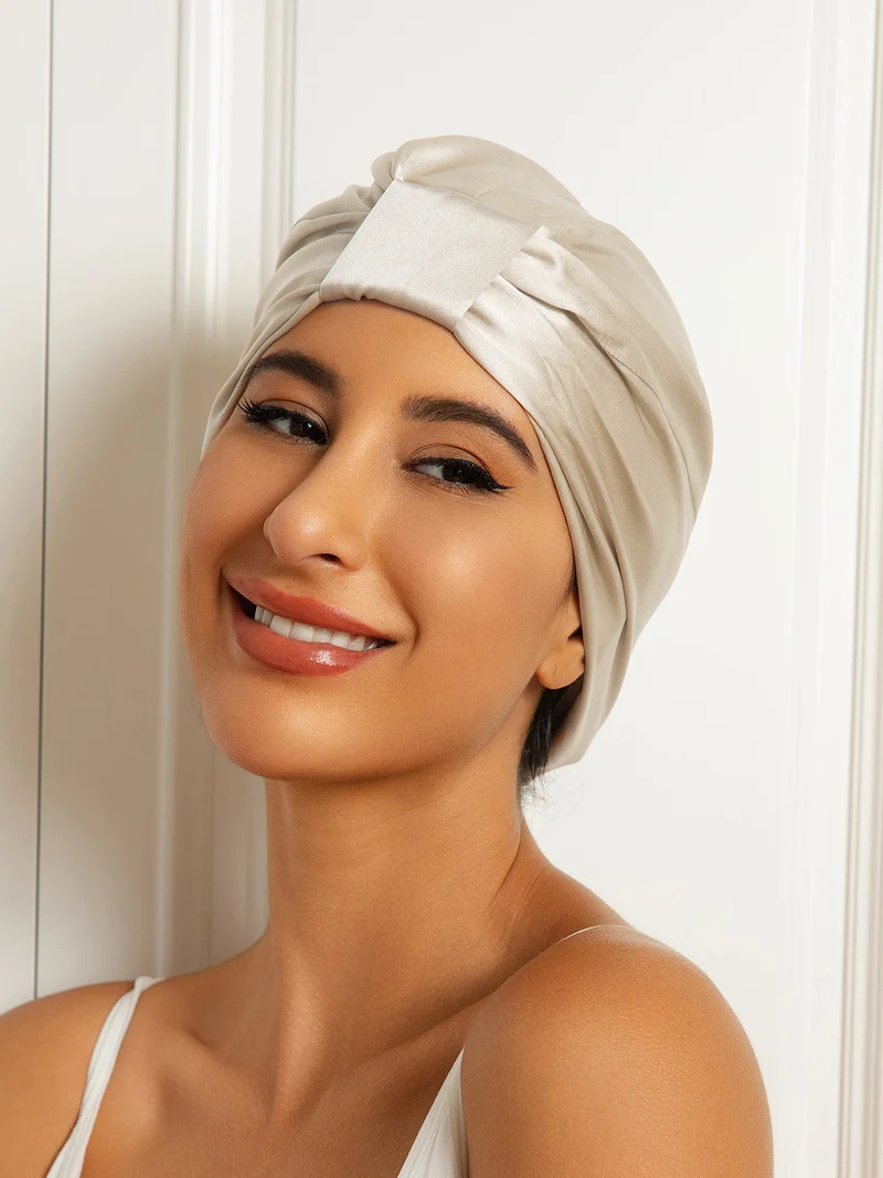 Reine Seide Doppelschicht Nacht Turban Seidenhaube