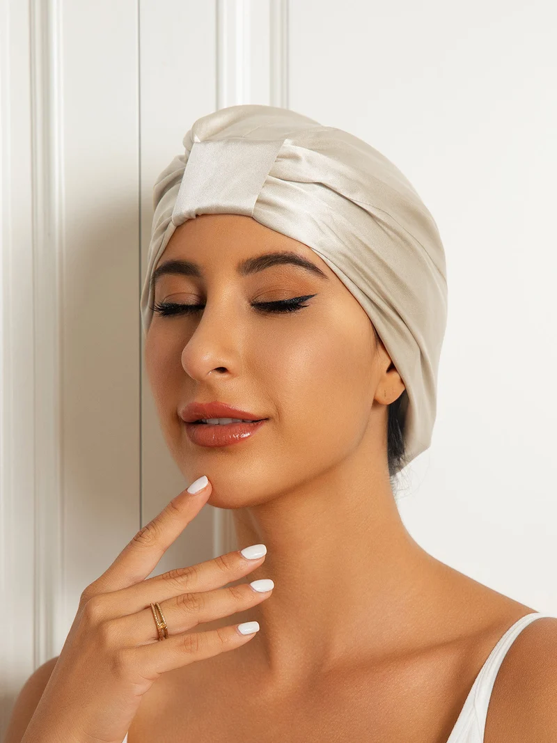 Reine Seide Doppelschicht Nacht Turban Seidenhaube