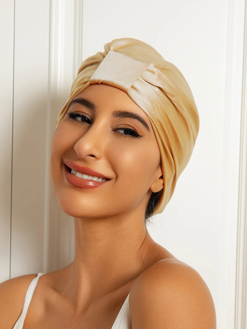 Reine Seide Doppelschicht Nacht Turban Seidenhaube