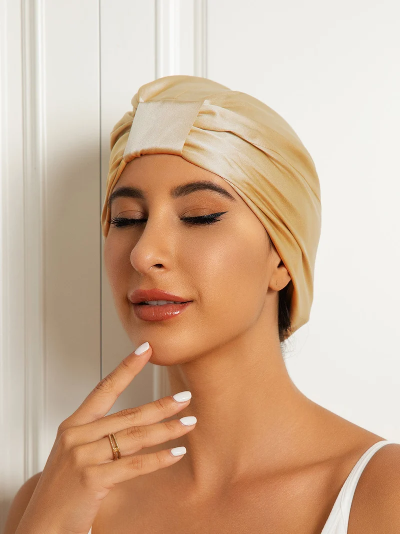 Reine Seide Doppelschicht Nacht Turban Seidenhaube