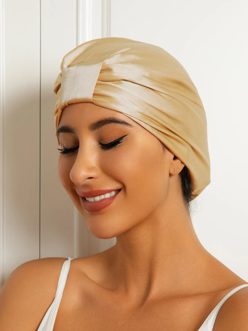 Reine Seide Doppelschicht Nacht Turban Seidenhaube