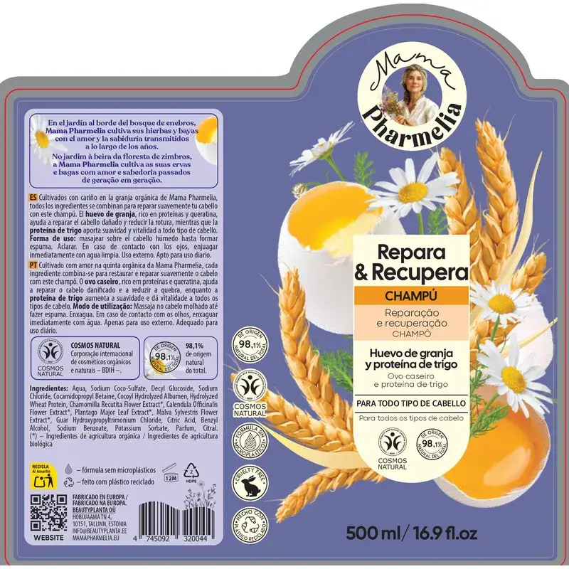 Mama Pharmelia Farm Egg & Wheat Protein Repair & Recovery Shampoo, 500 Ml