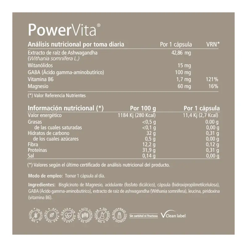 PowerVita 30 capsules – With ashwagandha, magnesium and GABA