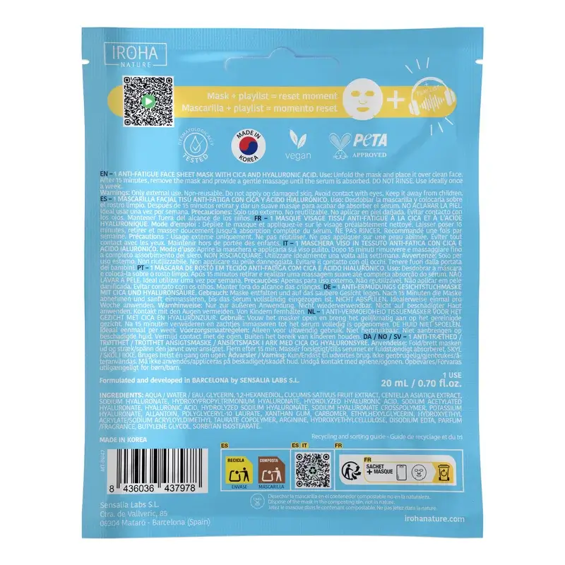 Iroha Nature Jet Lag Recovery Energising & Anti-Fatigue Facial Mask , 1 unit