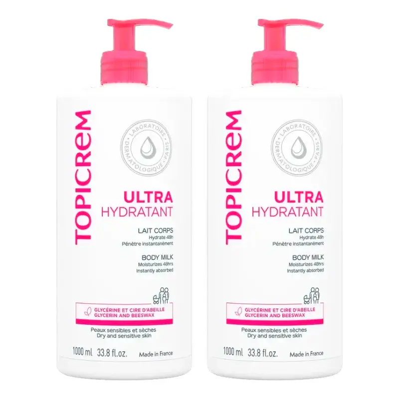 Topicrem Ultra-Moisturising Body Milk, 2 x 1L Pack